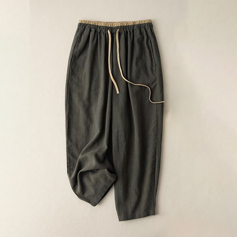 Pantalon décontracté en coton et lin avec cordon de serrage et poches pour femme Motif Buddha Stones - Vert olive foncé - US16，UK/AU20，EU48 (3XL) - image 7