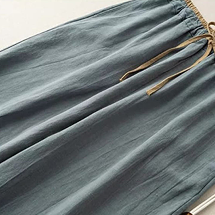 Pantalon décontracté en coton et lin avec cordon de serrage et poches pour femme Motif Buddha Stones - image 1