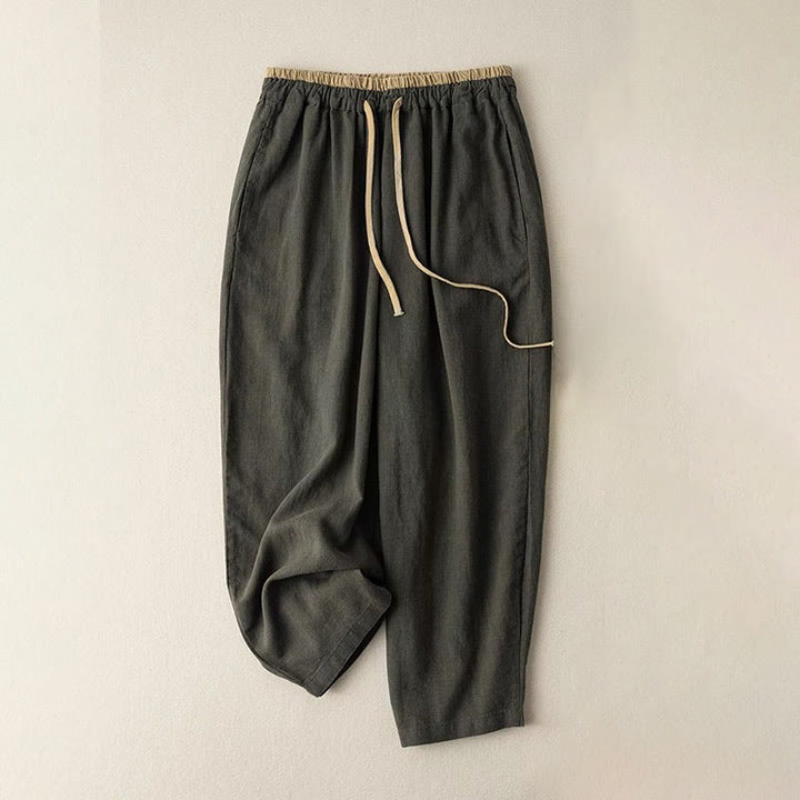 Pantalon décontracté en coton et lin avec cordon de serrage et poches pour femme Motif Buddha Stones - Vert olive foncé - US16，UK/AU20，EU48 (3XL) - image 6
