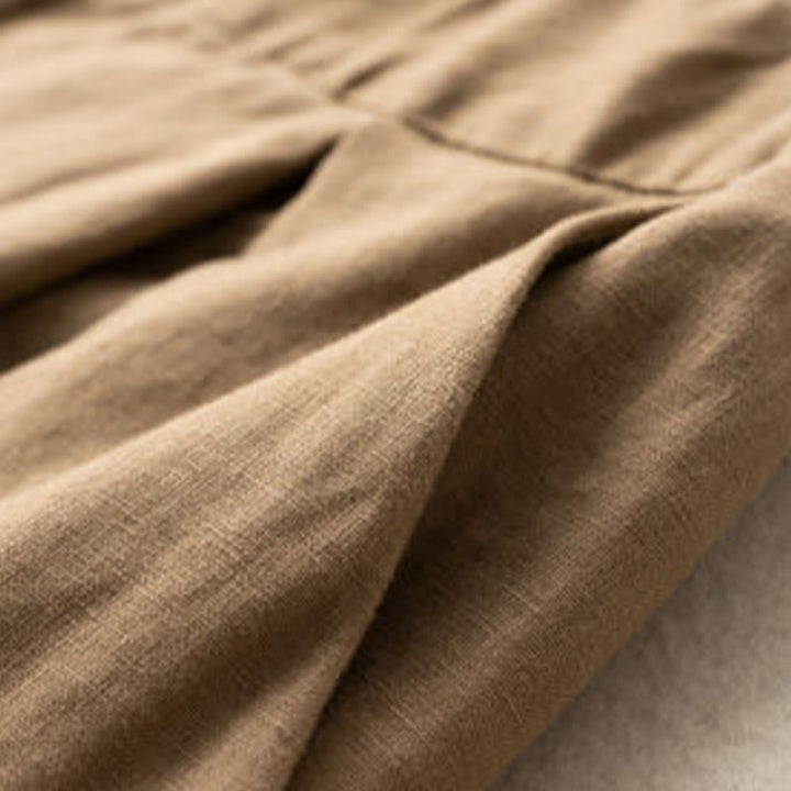 Buddha Stones Short décontracté en coton et lin pour femme avec poches et fermeture éclair et boutons de couleur unie