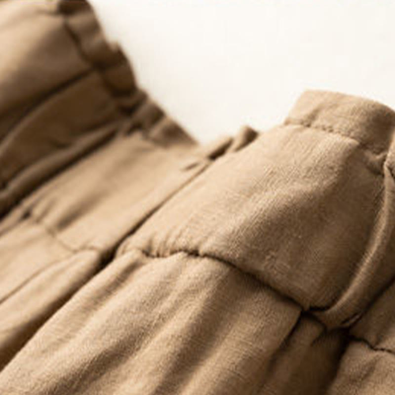 Buddha Stones Short décontracté en coton et lin pour femme avec poches et fermeture éclair et boutons de couleur unie