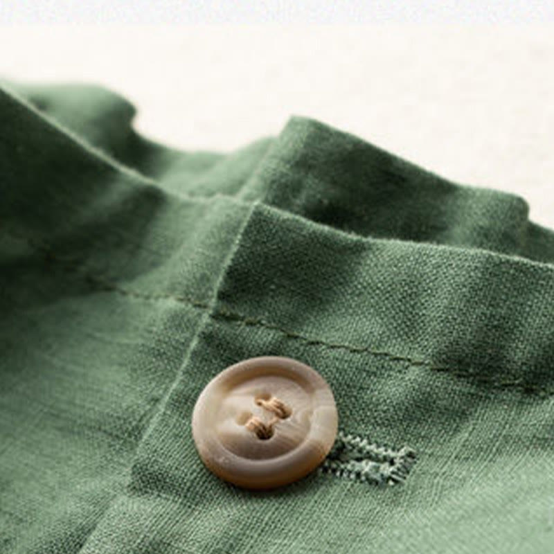 Buddha Stones Short décontracté en coton et lin pour femme avec poches et fermeture éclair et boutons de couleur unie
