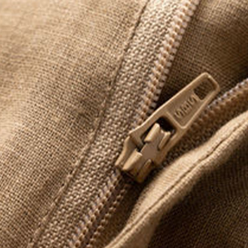Buddha Stones Short décontracté en coton et lin pour femme avec poches et fermeture éclair et boutons de couleur unie