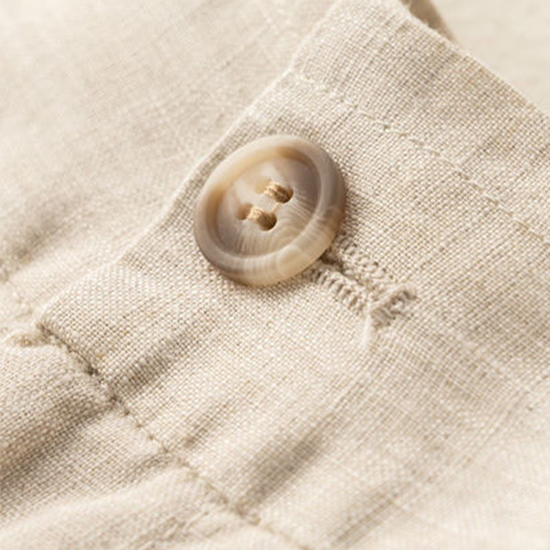 Buddha Stones Short décontracté en coton et lin pour femme avec poches et fermeture éclair et boutons de couleur unie