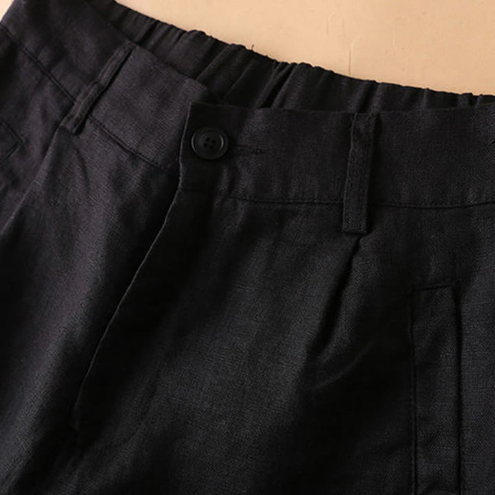 Short en coton uni avec fermeture éclair et boutons pour femme avec poches et Buddha Stones