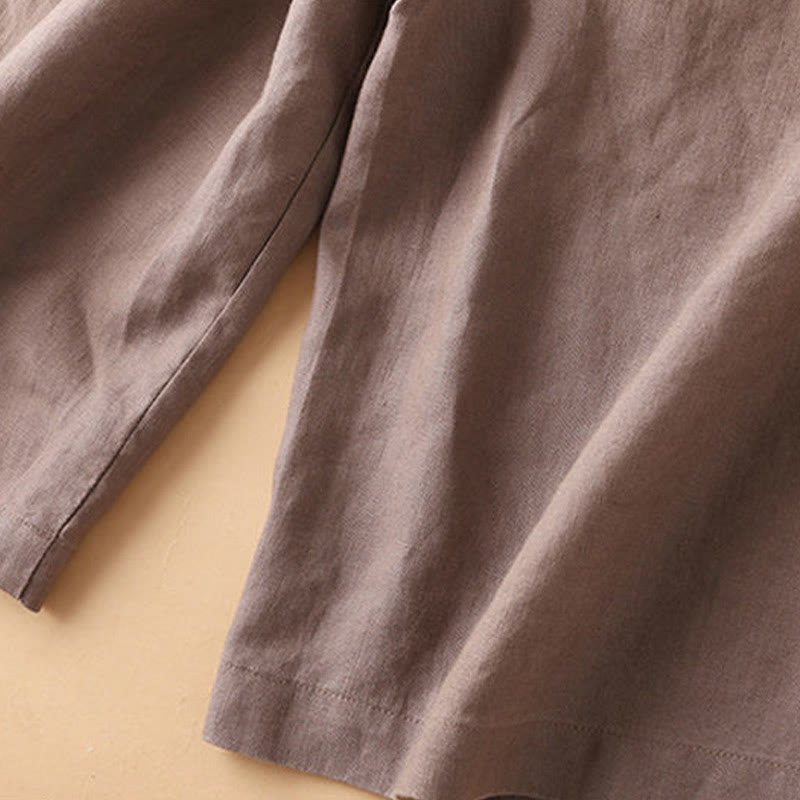 Short en coton uni avec fermeture éclair et boutons pour femme avec poches et Buddha Stones