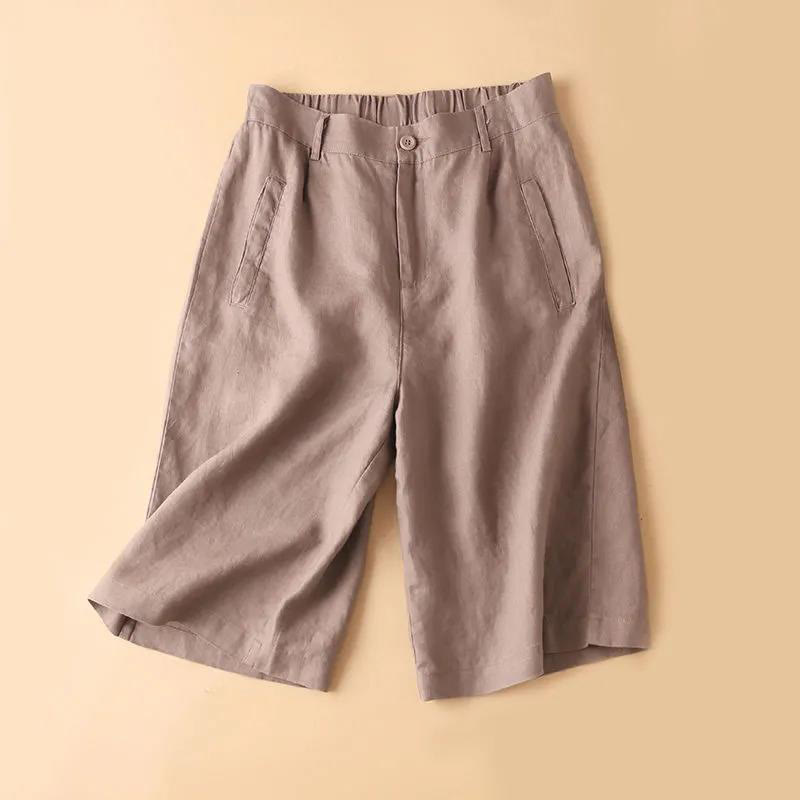 Short en coton uni avec fermeture éclair et boutons pour femme avec poches et Buddha Stones