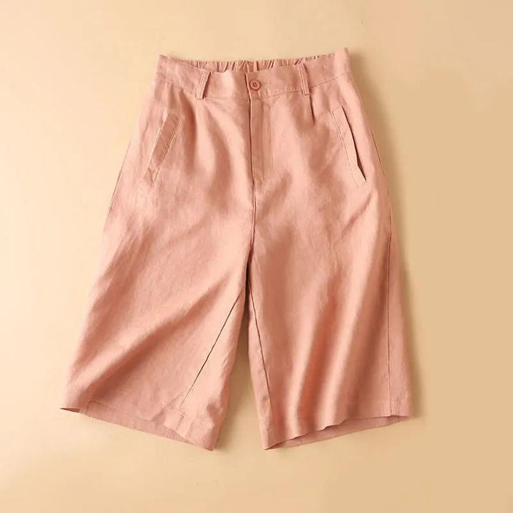 Short en coton uni avec fermeture éclair et boutons pour femme avec poches et Buddha Stones