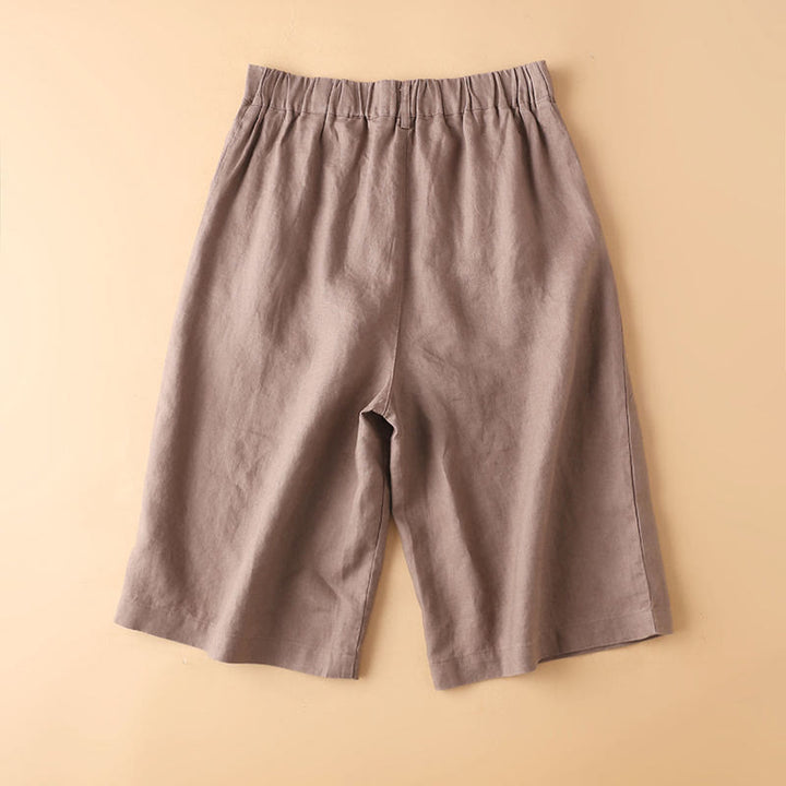 Short en coton uni avec fermeture éclair et boutons pour femme avec poches et Buddha Stones