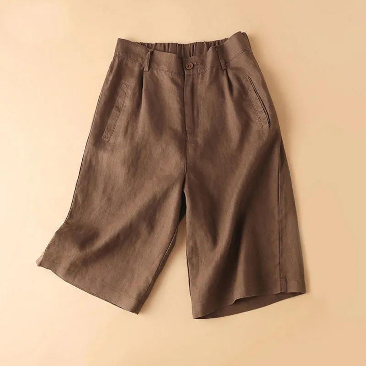 Short en coton uni avec fermeture éclair et boutons pour femme avec poches et Buddha Stones