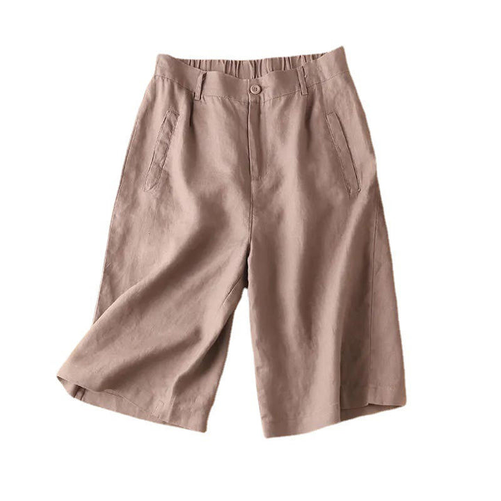 Short en coton uni avec fermeture éclair et boutons pour femme avec poches et Buddha Stones