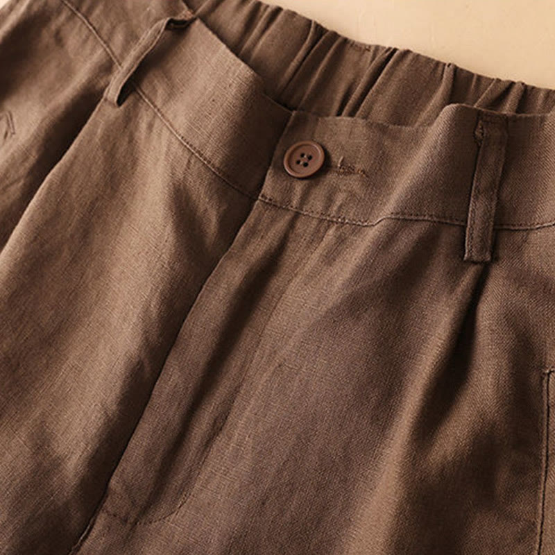 Short en coton uni avec fermeture éclair et boutons pour femme avec poches et Buddha Stones