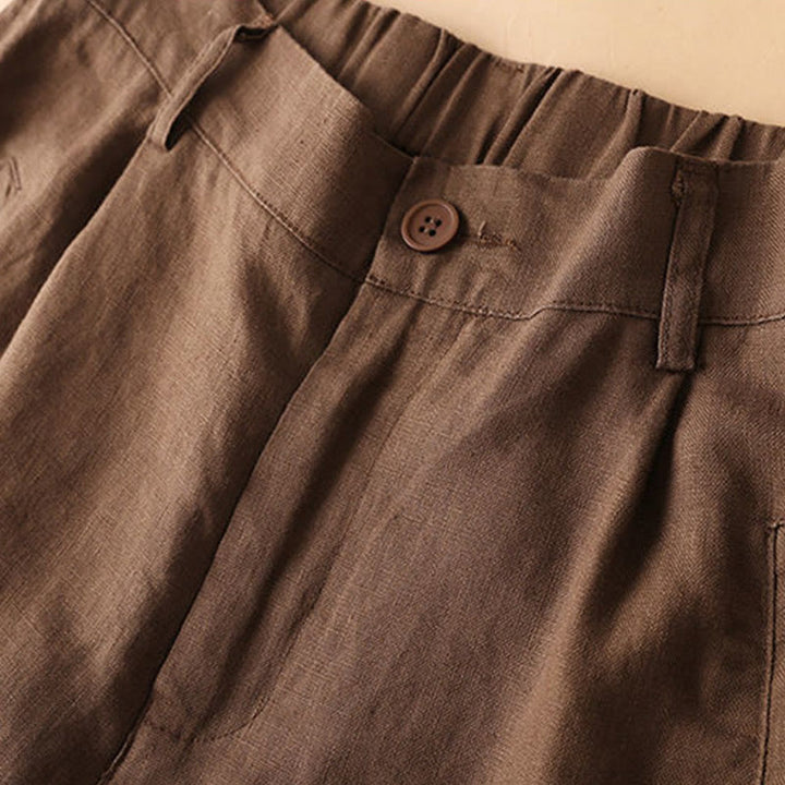 Short en coton uni avec fermeture éclair et boutons pour femme avec poches et Buddha Stones