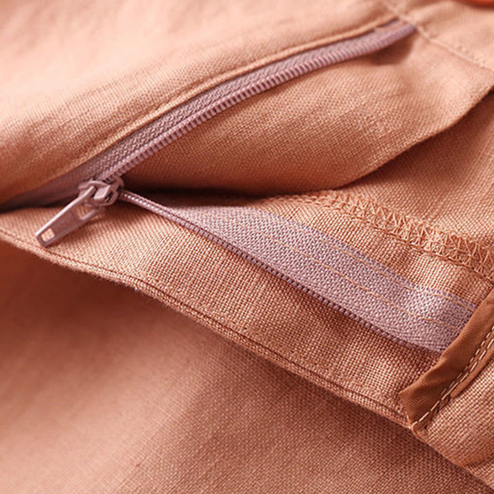 Short en coton uni avec fermeture éclair et boutons pour femme avec poches et Buddha Stones - image 7