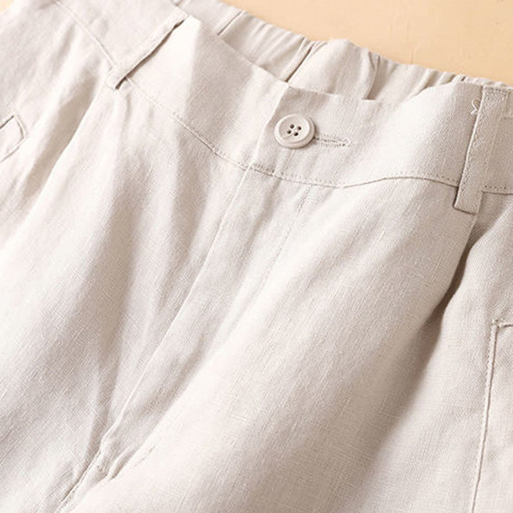 Short en coton uni avec fermeture éclair et boutons pour femme avec poches et Buddha Stones