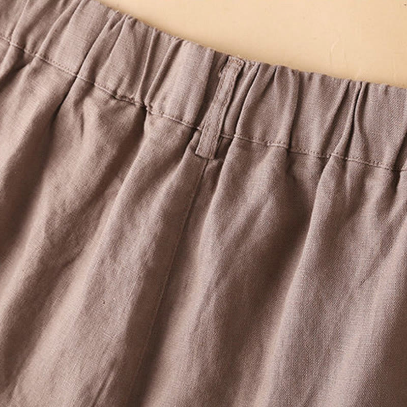 Short en coton uni avec fermeture éclair et boutons pour femme avec poches et Buddha Stones