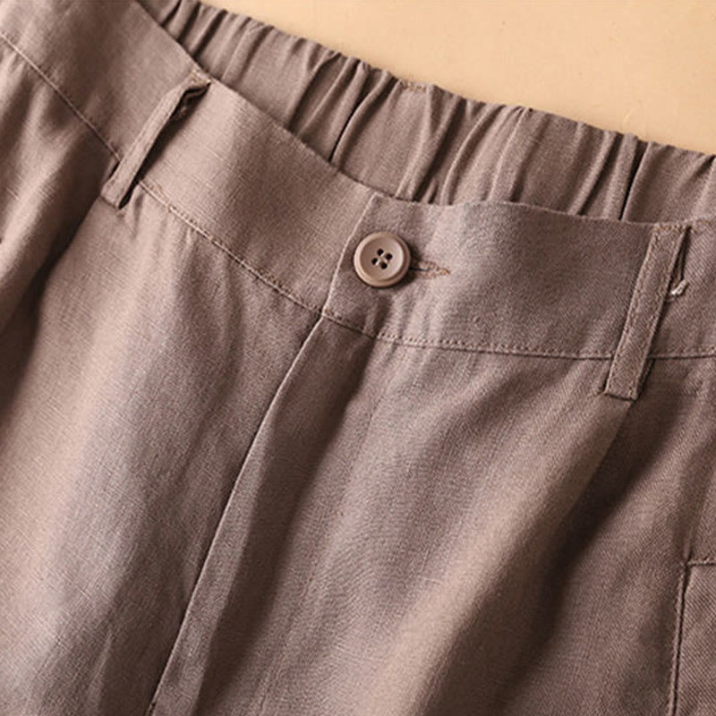 Short en coton uni avec fermeture éclair et boutons pour femme avec poches et Buddha Stones