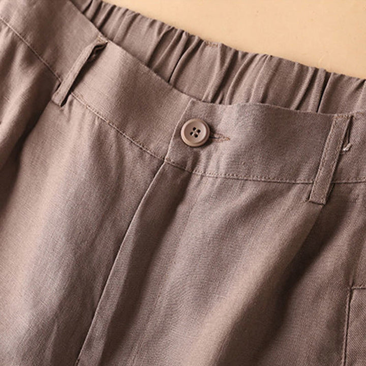 Short en coton uni avec fermeture éclair et boutons pour femme avec poches et Buddha Stones