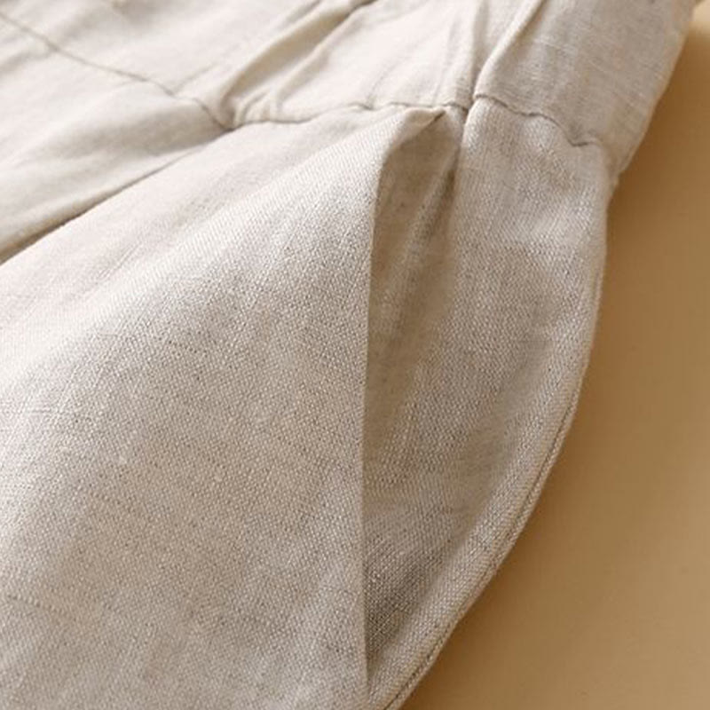 Short plissé uni en coton et lin avec poches pour femme avec fermeture éclair et boutons Buddha Stones
