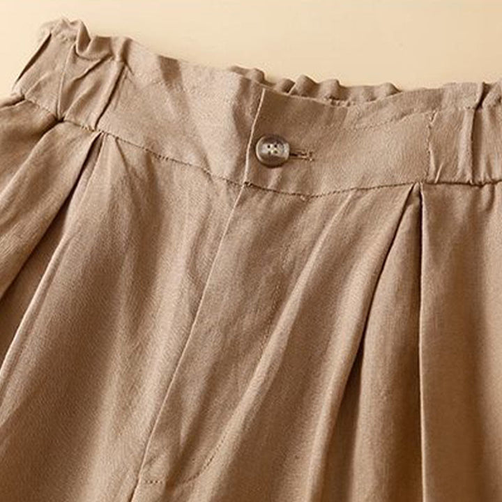 Short plissé uni en coton et lin avec poches pour femme avec fermeture éclair et boutons Buddha Stones - image 3