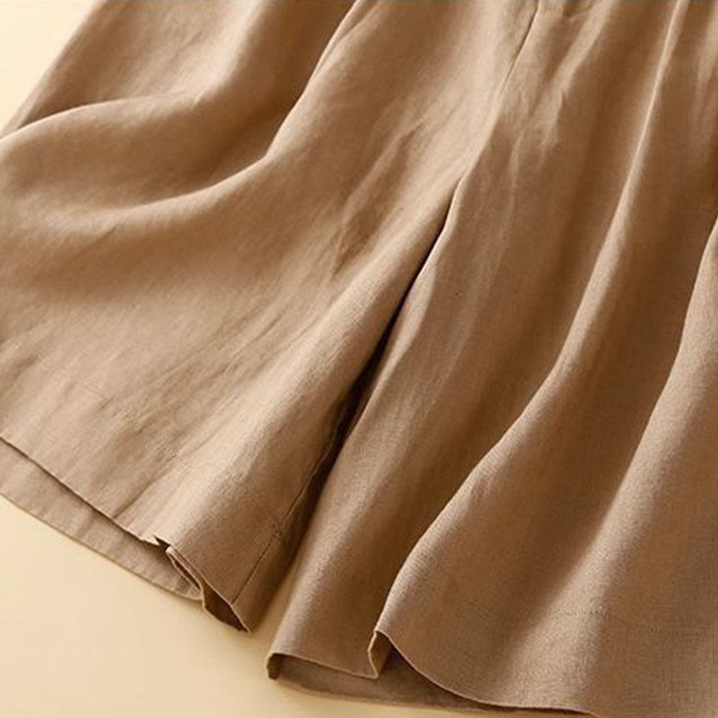 Short plissé uni en coton et lin avec poches pour femme avec fermeture éclair et boutons Buddha Stones