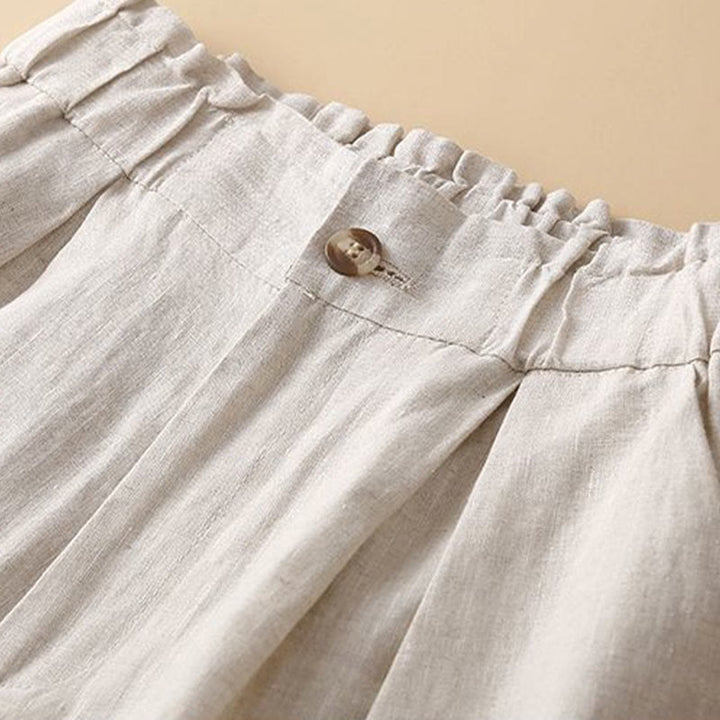Short plissé uni en coton et lin avec poches pour femme avec fermeture éclair et boutons Buddha Stones