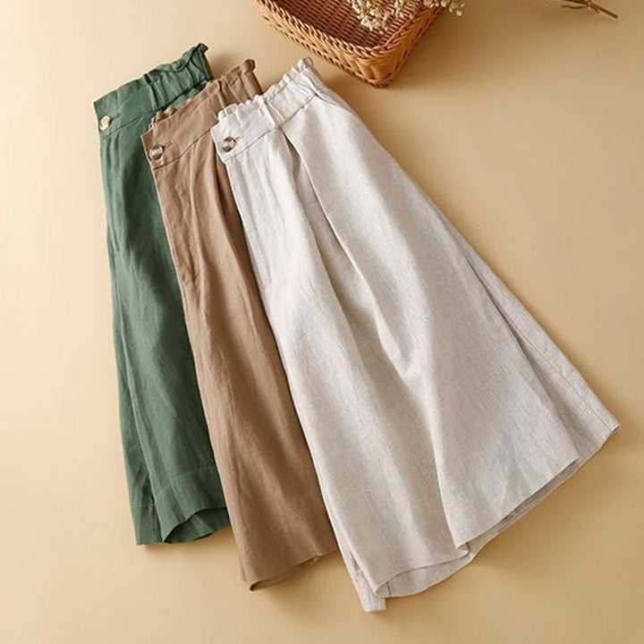 Short plissé uni en coton et lin avec poches pour femme avec fermeture éclair et boutons Buddha Stones