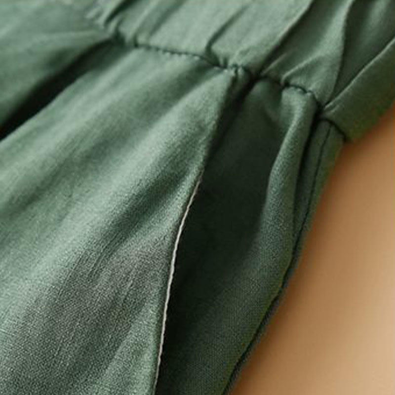 Short plissé uni en coton et lin avec poches pour femme avec fermeture éclair et boutons Buddha Stones