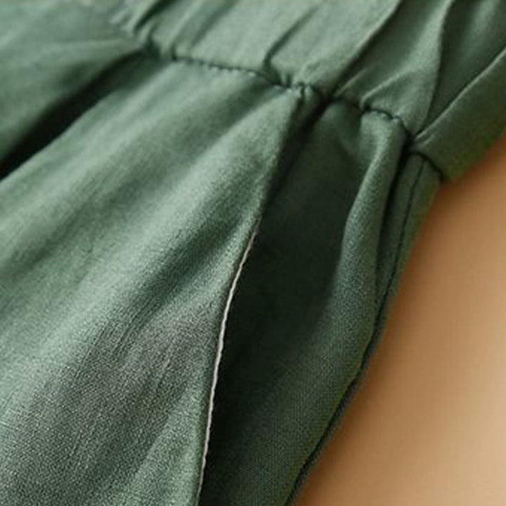 Short plissé uni en coton et lin avec poches pour femme avec fermeture éclair et boutons Buddha Stones