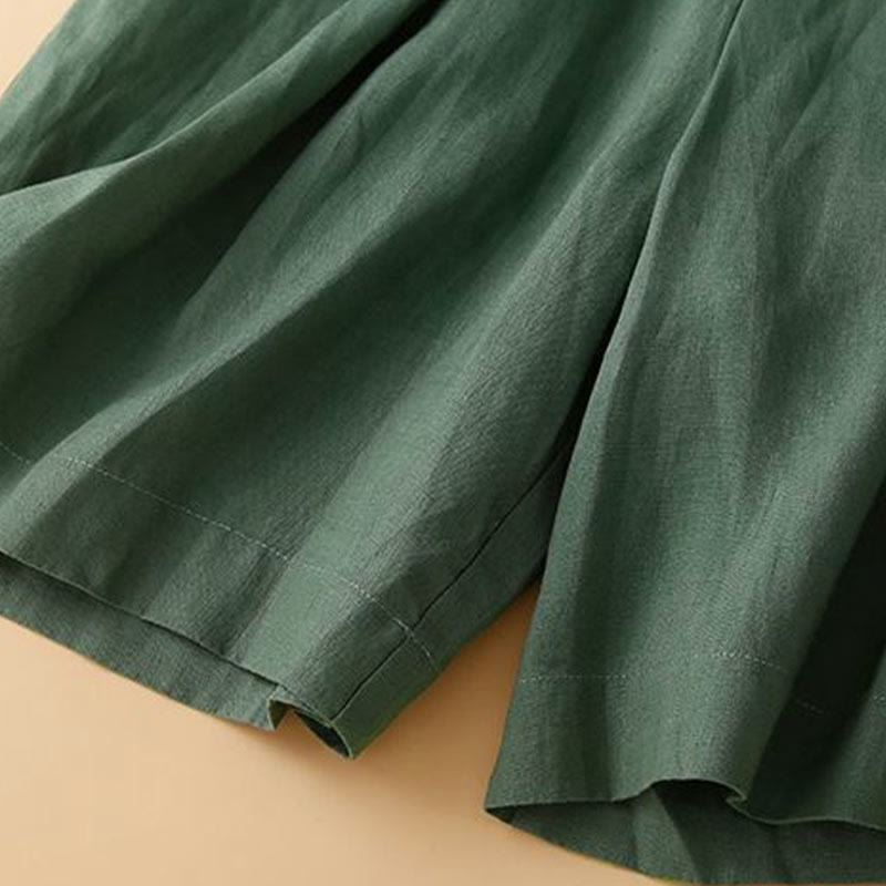 Short plissé uni en coton et lin avec poches pour femme avec fermeture éclair et boutons Buddha Stones