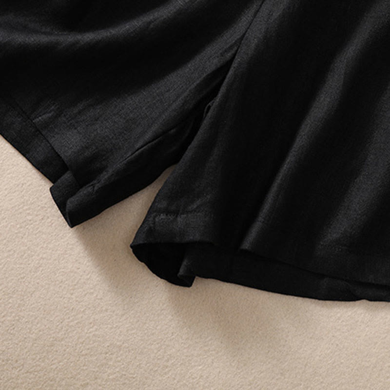 Short en coton et lin à lacets pour femme avec poches et taille contrastée et Buddha Stones - image 12