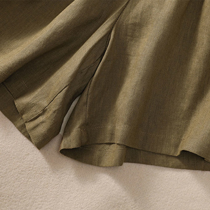 Short en coton et lin à lacets pour femme avec poches et taille contrastée et Buddha Stones - image 16