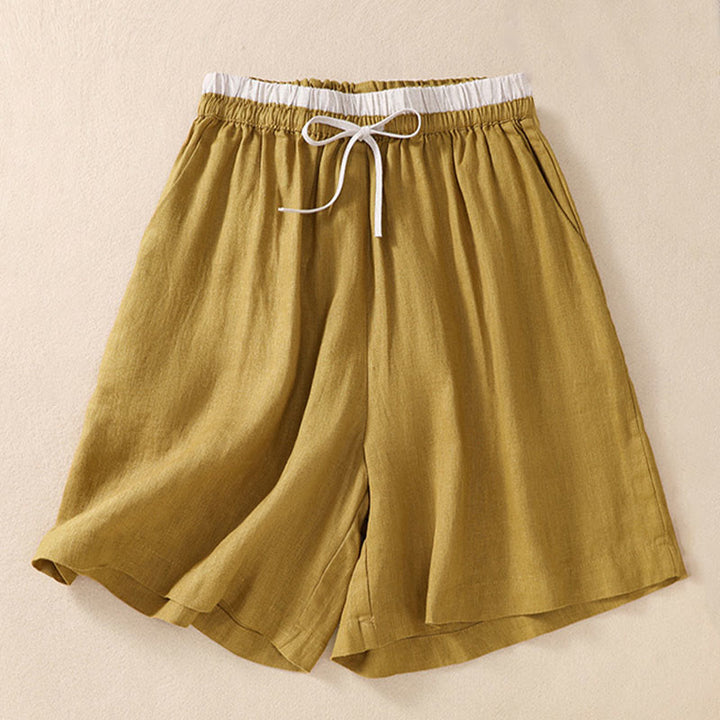 Short en coton et lin à lacets pour femme avec poches et taille contrastée et Buddha Stones - image 18