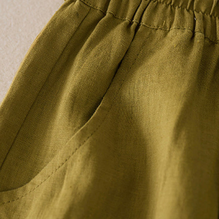 Short décontracté en coton et lin de couleur unie avec poches pour femme Buddha Stones