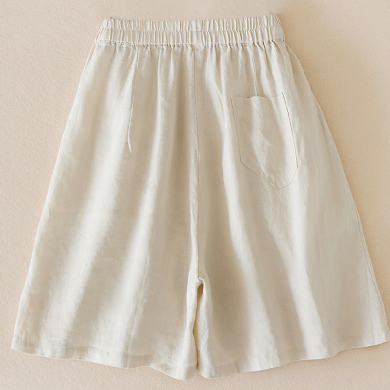 Short décontracté en coton et lin de couleur unie avec poches pour femme Buddha Stones