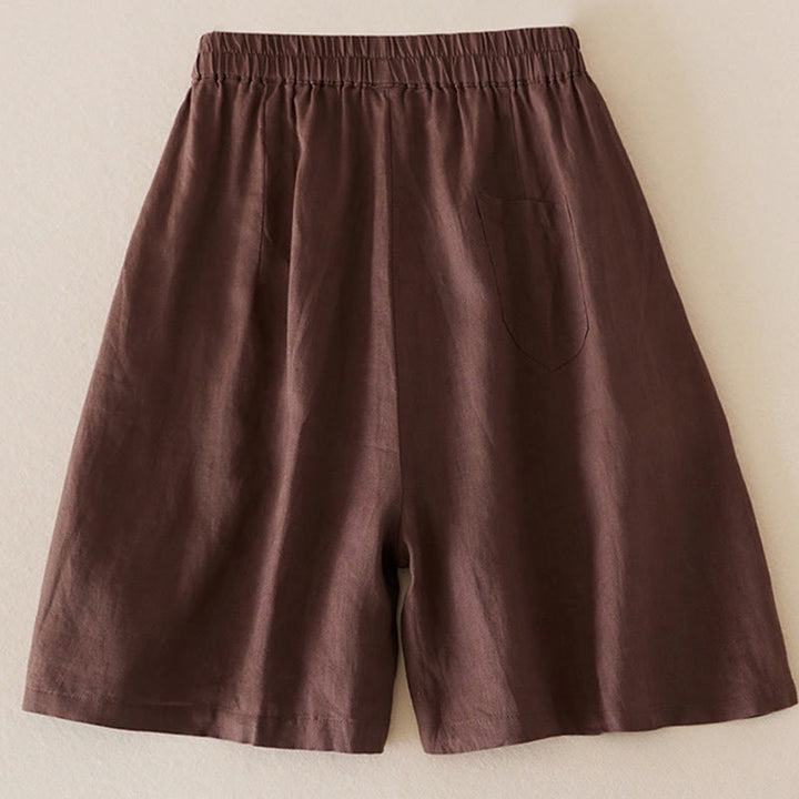 Short décontracté en coton et lin de couleur unie avec poches pour femme Buddha Stones - image 15