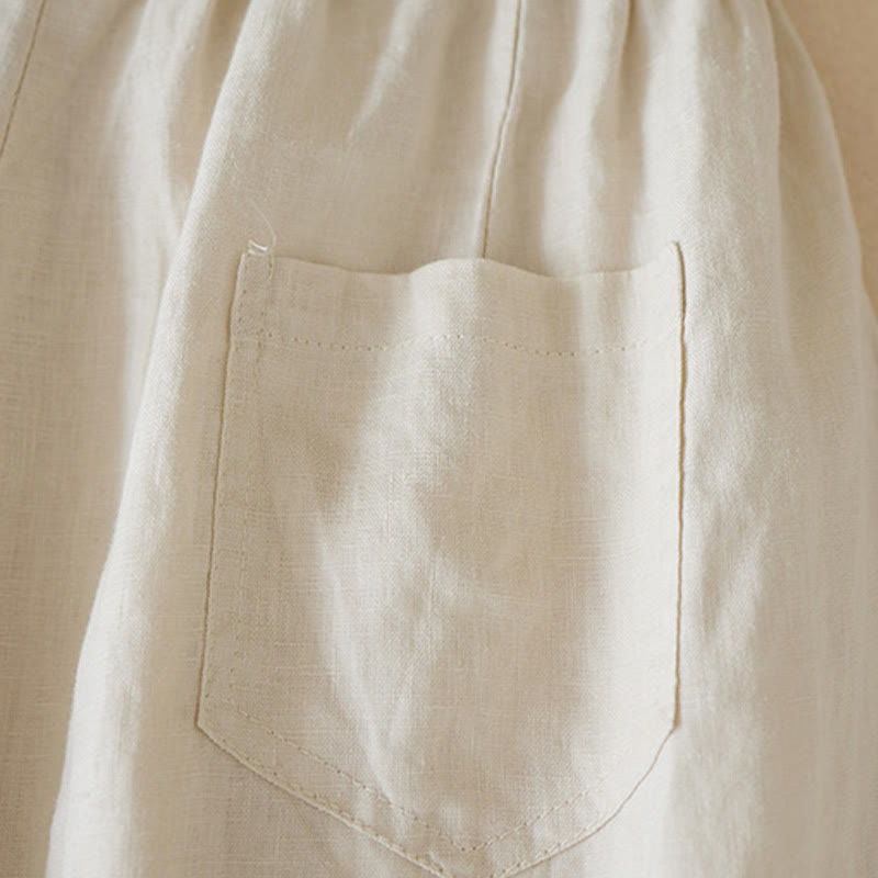 Short décontracté en coton et lin de couleur unie avec poches pour femme Buddha Stones