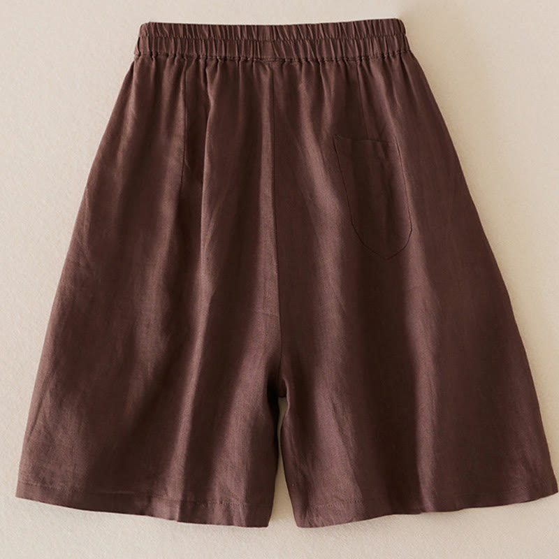 Short décontracté en coton et lin de couleur unie avec poches pour femme Buddha Stones