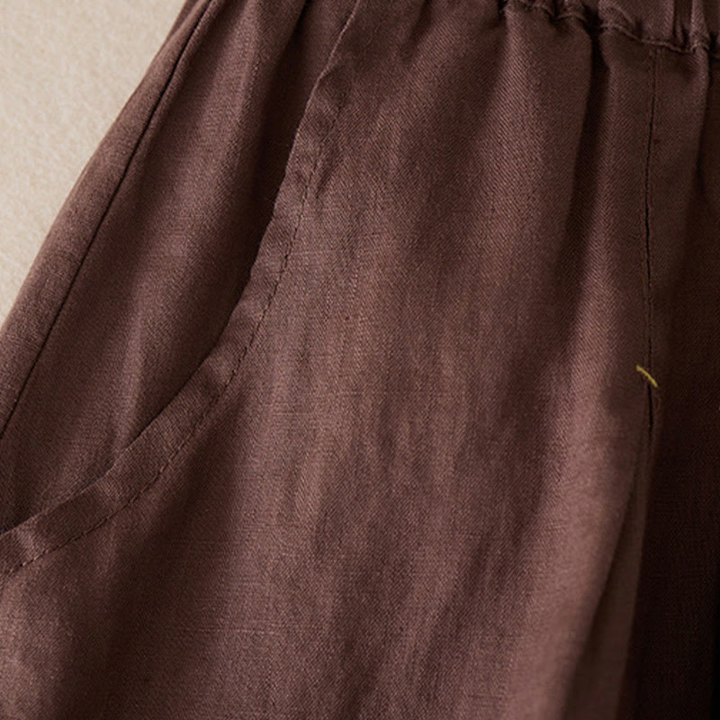 Short décontracté en coton et lin de couleur unie avec poches pour femme Buddha Stones