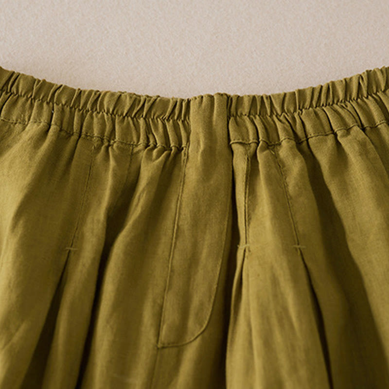 Short décontracté en coton et lin de couleur unie avec poches pour femme Buddha Stones