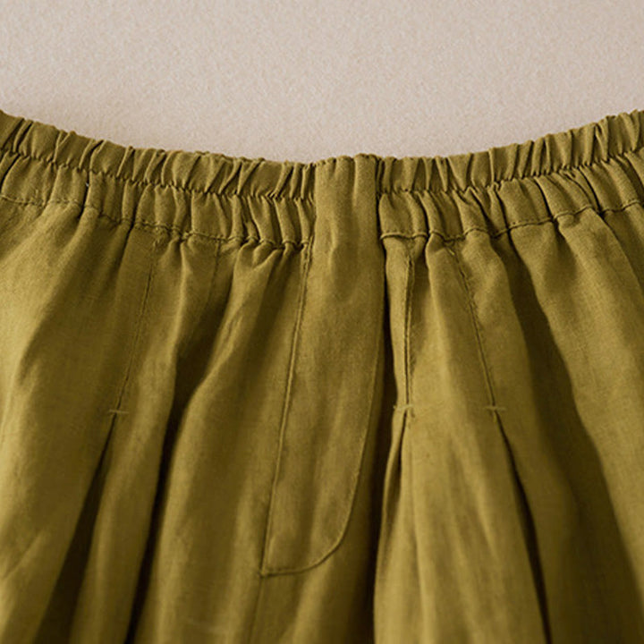 Short décontracté en coton et lin de couleur unie avec poches pour femme Buddha Stones