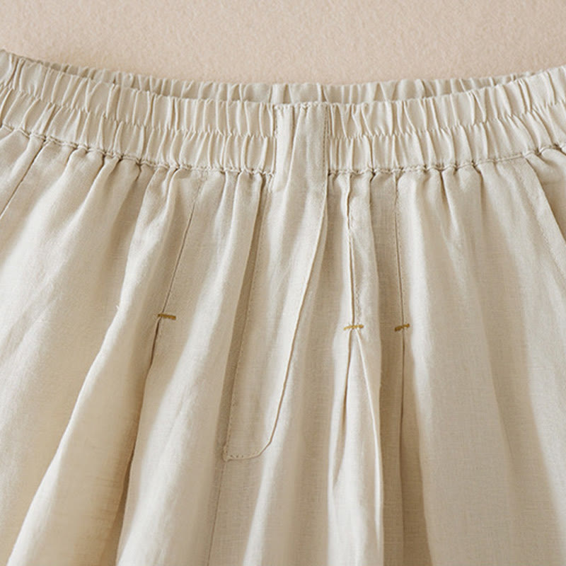 Short décontracté en coton et lin de couleur unie avec poches pour femme Buddha Stones