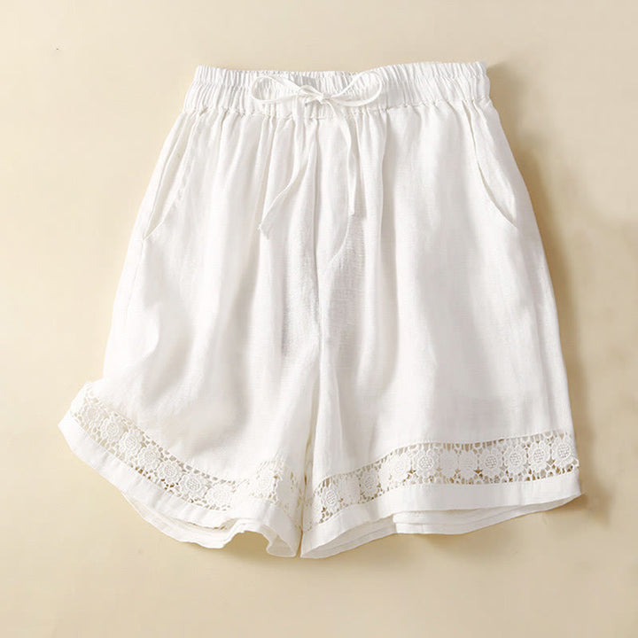 Short en coton et lin à lacets pour femme avec poches et bas uni en Buddha Stones creuse - Blanc - US12，UK/AU16，EU44 (3XL) - image 11