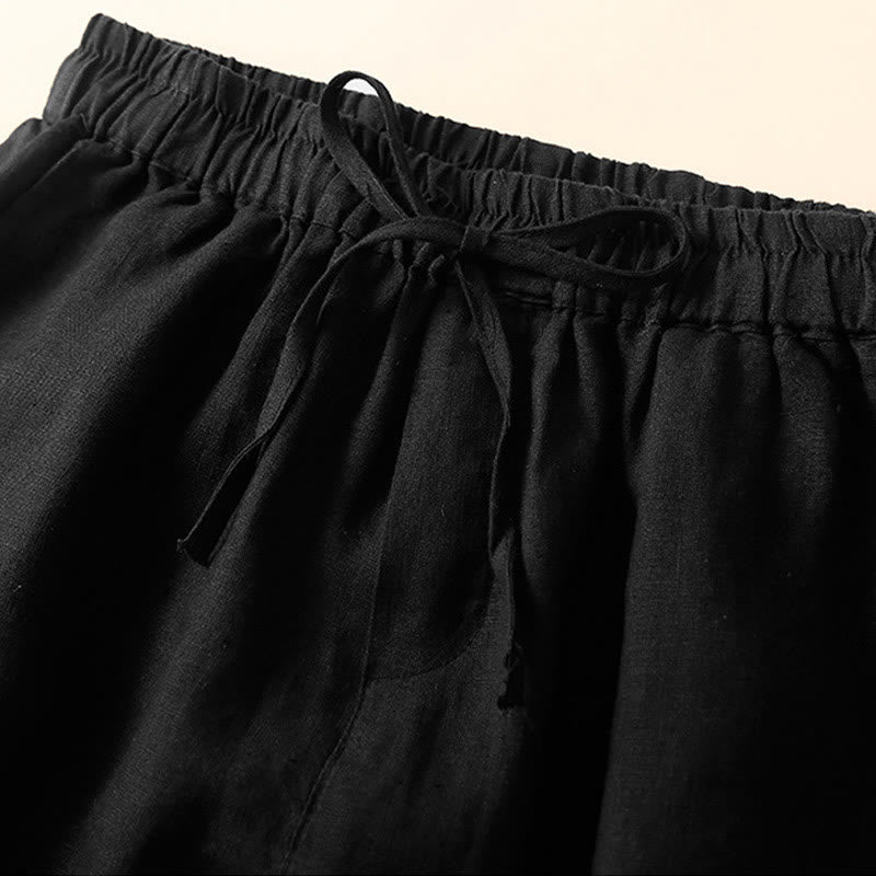 Short en coton et lin à lacets pour femme avec poches et bas uni en Buddha Stones creuse - image 18