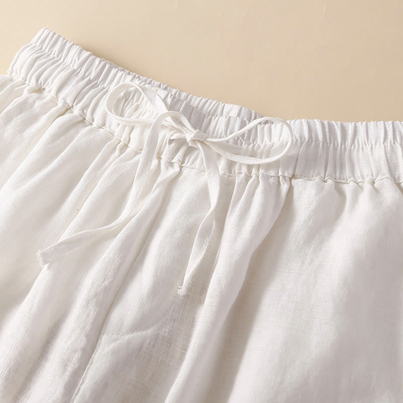 Short en coton et lin à lacets pour femme avec poches et bas uni en Buddha Stones creuse - image 13