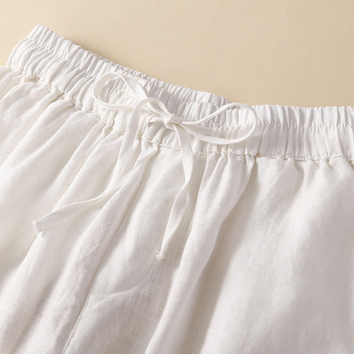 Short en coton et lin à lacets pour femme avec poches et bas uni en Buddha Stones creuse - image 13