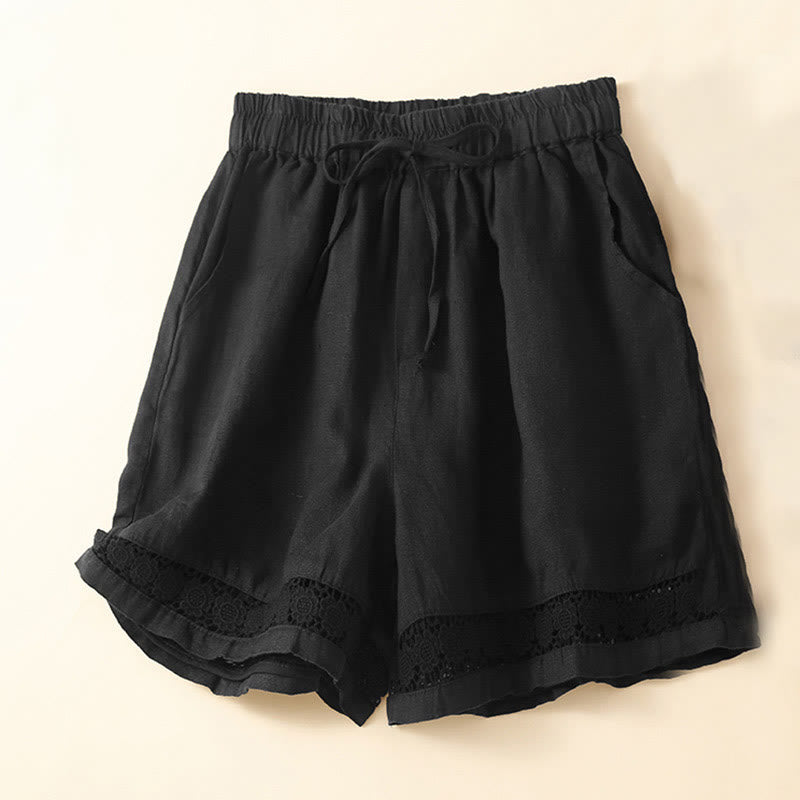 Short en coton et lin à lacets pour femme avec poches et bas uni en Buddha Stones creuse - Noir - US12，UK/AU16，EU44 (3XL) - image 17