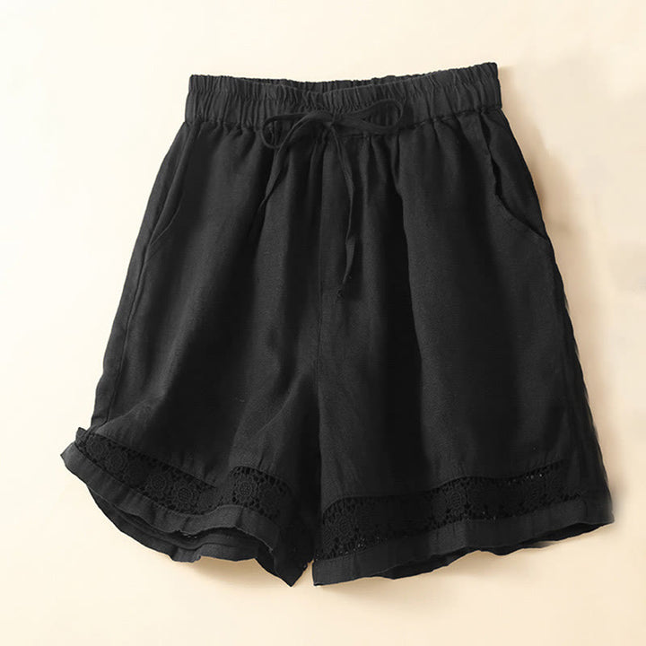 Short en coton et lin à lacets pour femme avec poches et bas uni en Buddha Stones creuse - Noir - US12，UK/AU16，EU44 (3XL) - image 17
