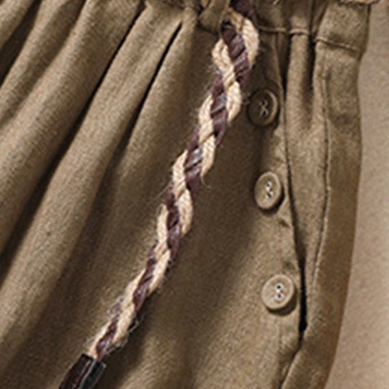 Buddha Stones Short décontracté en coton et lin pour femme avec poches, couleur unie, revers, ceinture - image 4