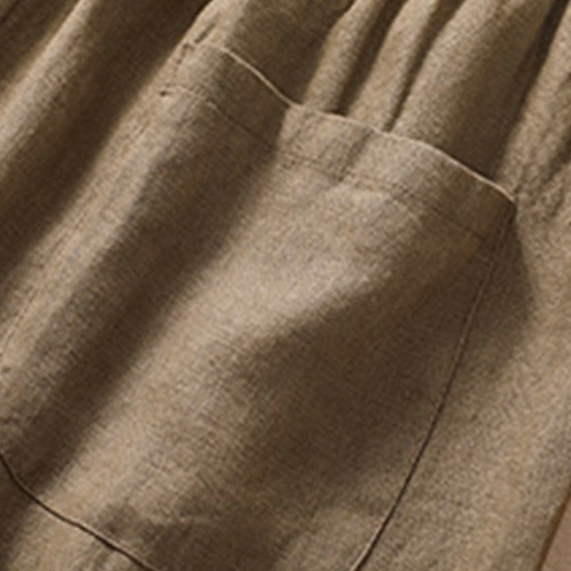 Buddha Stones Short décontracté en coton et lin pour femme avec poches, couleur unie, revers, ceinture - image 5